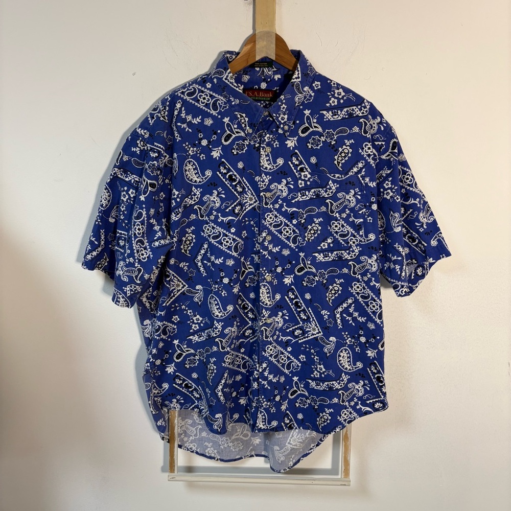 Jos A Banks Men’s Shirt Short Sleeve Bandana Print XL Cruise Wear